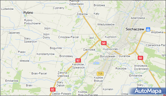 mapa Dachowa gmina Sochaczew, Dachowa gmina Sochaczew na mapie Targeo