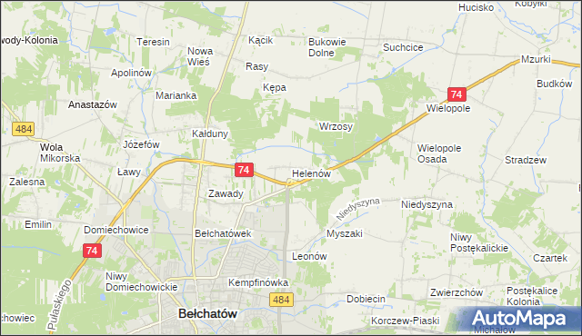 mapa Helenów gmina Bełchatów, Helenów gmina Bełchatów na mapie Targeo