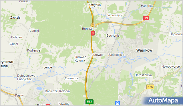 mapa Jurowce gmina Wasilków, Jurowce gmina Wasilków na mapie Targeo