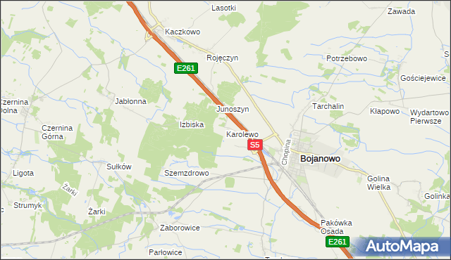 mapa Karolewo gmina Bojanowo, Karolewo gmina Bojanowo na mapie Targeo