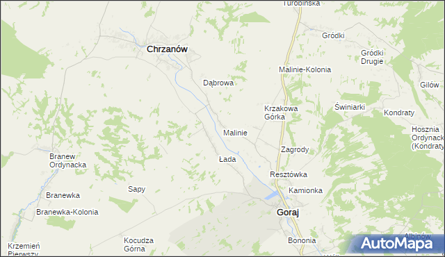 mapa Malinie gmina Chrzanów, Malinie gmina Chrzanów na mapie Targeo
