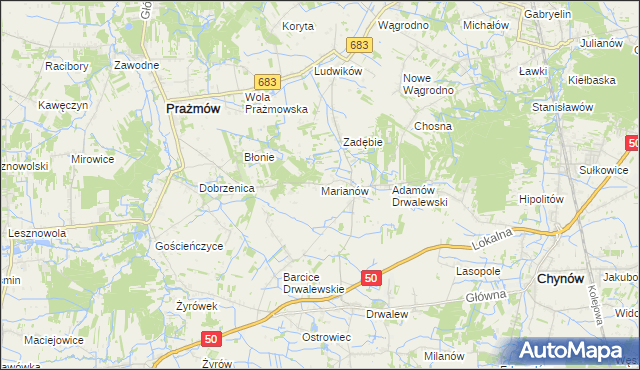 mapa Marianów gmina Chynów, Marianów gmina Chynów na mapie Targeo