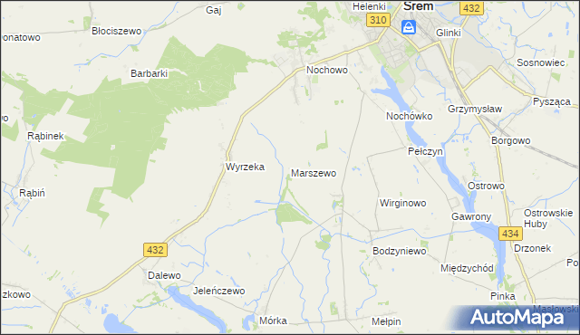 mapa Marszewo gmina Śrem, Marszewo gmina Śrem na mapie Targeo