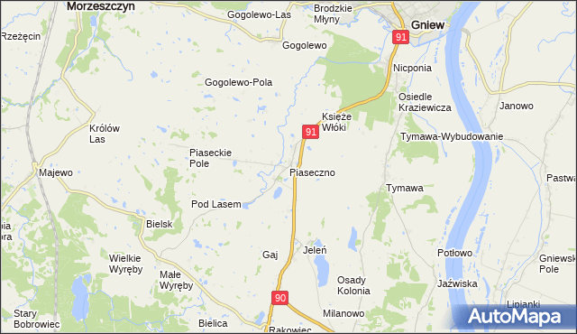 mapa Piaseczno gmina Gniew, Piaseczno gmina Gniew na mapie Targeo