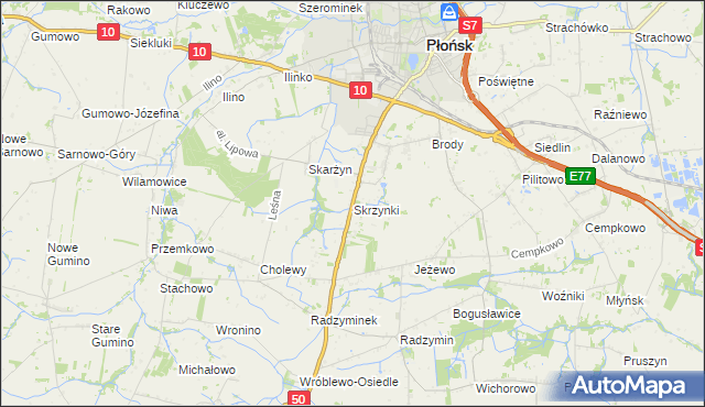 mapa Skrzynki gmina Płońsk, Skrzynki gmina Płońsk na mapie Targeo