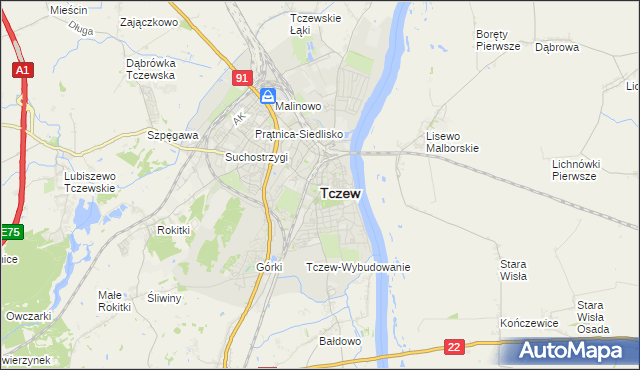 mapa Tczew, Tczew na mapie Targeo