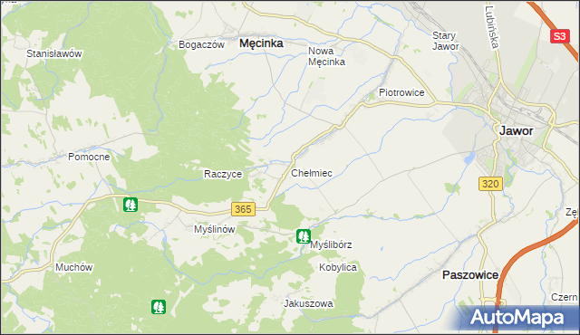 mapa Chełmiec gmina Męcinka, Chełmiec gmina Męcinka na mapie Targeo