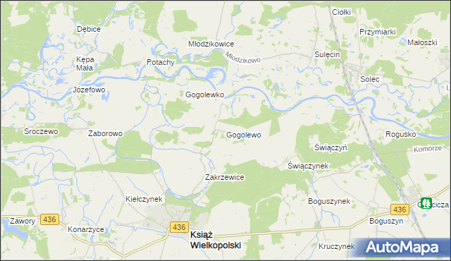 mapa Gogolewo gmina Książ Wielkopolski, Gogolewo gmina Książ Wielkopolski na mapie Targeo