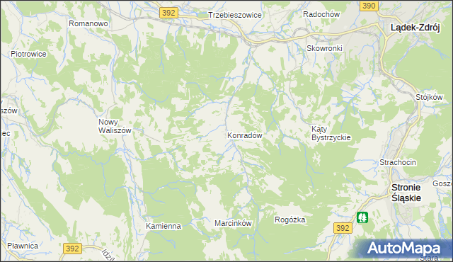 mapa Konradów gmina Lądek-Zdrój, Konradów gmina Lądek-Zdrój na mapie Targeo
