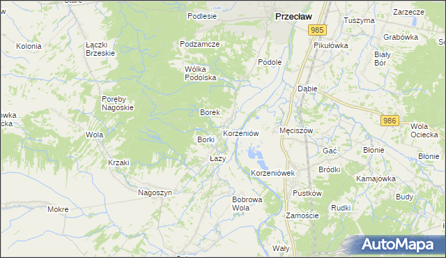 mapa Korzeniów gmina Żyraków, Korzeniów gmina Żyraków na mapie Targeo