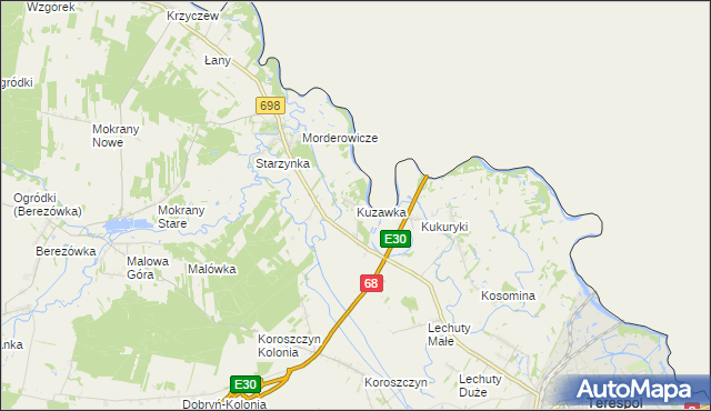 mapa Kuzawka gmina Terespol, Kuzawka gmina Terespol na mapie Targeo