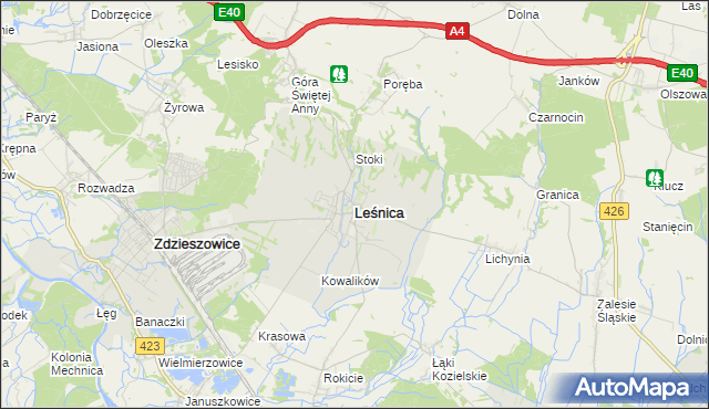 mapa Leśnica powiat strzelecki, Leśnica powiat strzelecki na mapie Targeo