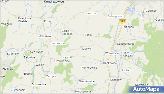 mapa Lipowa gmina Kondratowice, Lipowa gmina Kondratowice na mapie Targeo