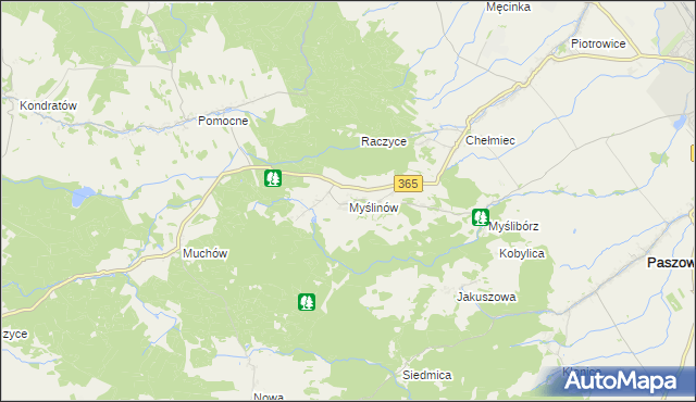 mapa Myślinów, Myślinów na mapie Targeo