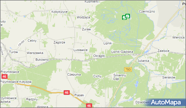 mapa Okrąglik gmina Janów, Okrąglik gmina Janów na mapie Targeo