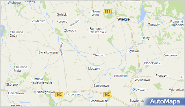 mapa Oleszno gmina Wielgie, Oleszno gmina Wielgie na mapie Targeo