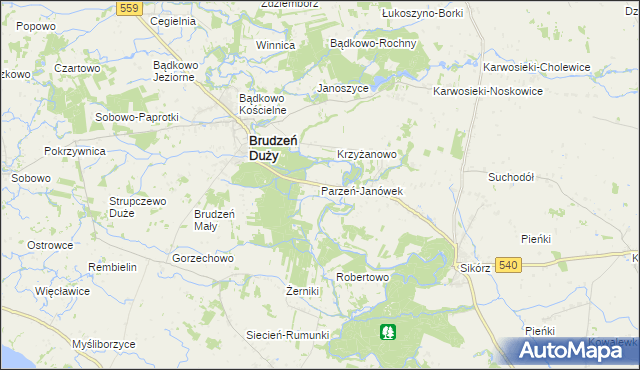 mapa Parzeń-Janówek, Parzeń-Janówek na mapie Targeo