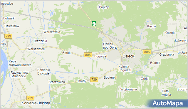 mapa Pogorzel gmina Osieck, Pogorzel gmina Osieck na mapie Targeo
