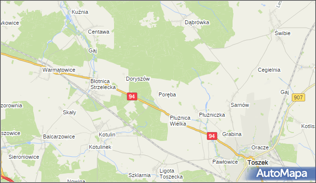 mapa Poręba gmina Strzelce Opolskie, Poręba gmina Strzelce Opolskie na mapie Targeo