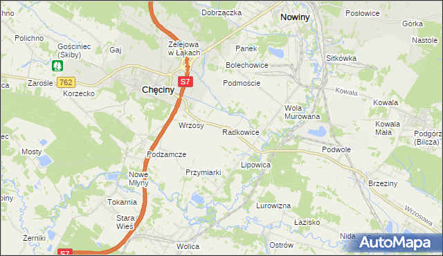 mapa Radkowice gmina Chęciny, Radkowice gmina Chęciny na mapie Targeo