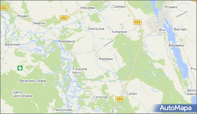 mapa Radzewo gmina Kórnik, Radzewo gmina Kórnik na mapie Targeo