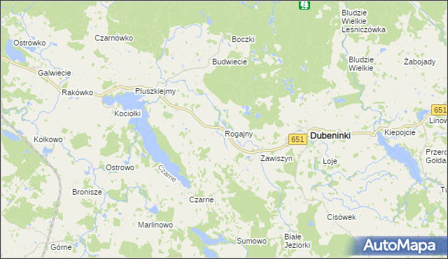 mapa Rogajny gmina Dubeninki, Rogajny gmina Dubeninki na mapie Targeo