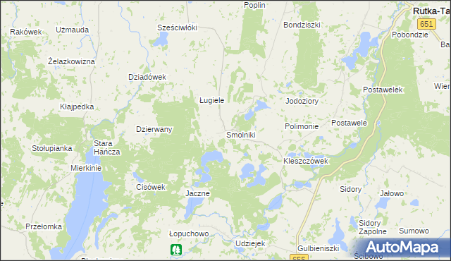 mapa Smolniki gmina Rutka-Tartak, Smolniki gmina Rutka-Tartak na mapie Targeo