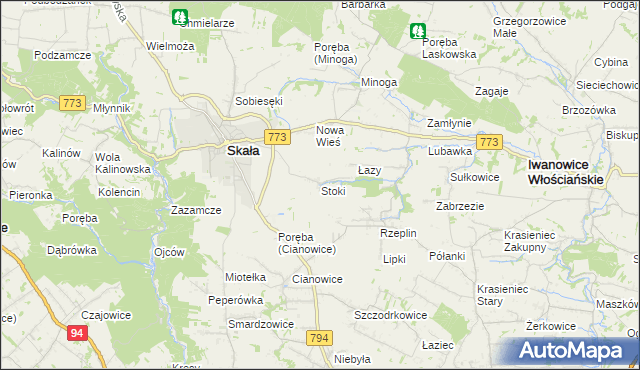 mapa Stoki gmina Skała, Stoki gmina Skała na mapie Targeo