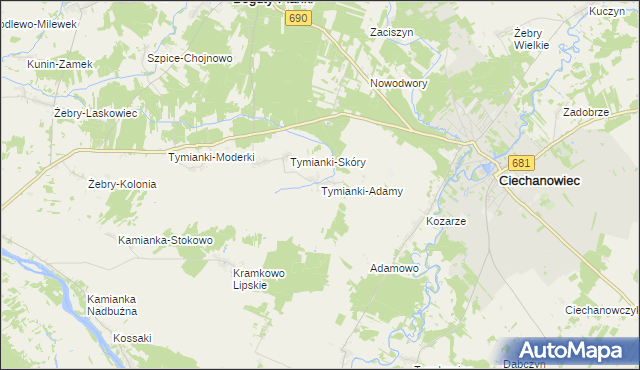 mapa Tymianki-Adamy, Tymianki-Adamy na mapie Targeo