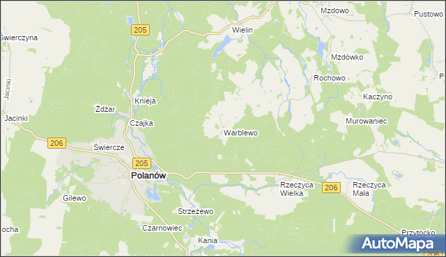 mapa Warblewo gmina Polanów, Warblewo gmina Polanów na mapie Targeo
