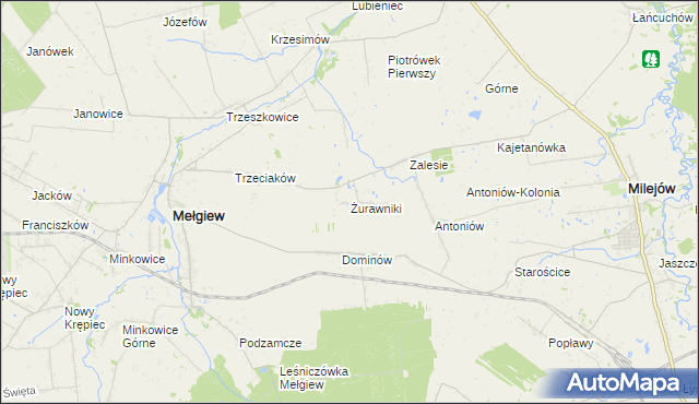 mapa Żurawniki gmina Mełgiew, Żurawniki gmina Mełgiew na mapie Targeo