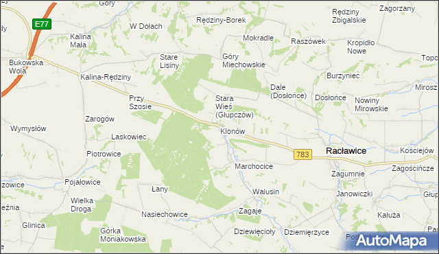 mapa Klonów gmina Racławice, Klonów gmina Racławice na mapie Targeo