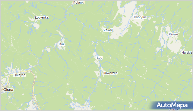 mapa Ług gmina Cisna, Ług gmina Cisna na mapie Targeo