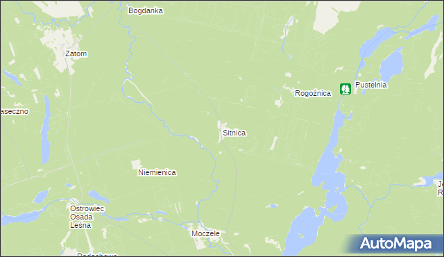 mapa Sitnica gmina Dobiegniew, Sitnica gmina Dobiegniew na mapie Targeo