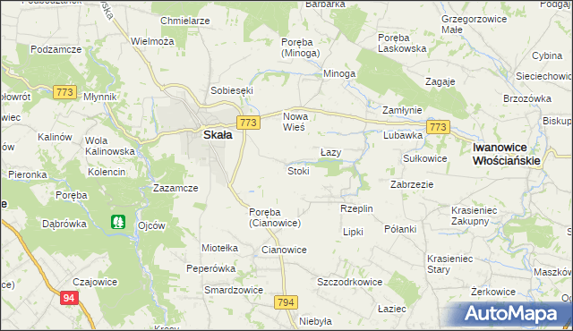 mapa Stoki gmina Skała, Stoki gmina Skała na mapie Targeo