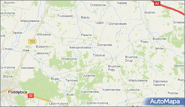 mapa Tobolice gmina Dalików, Tobolice gmina Dalików na mapie Targeo