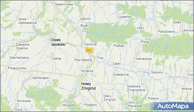 mapa Toki gmina Nowy Żmigród, Toki gmina Nowy Żmigród na mapie Targeo