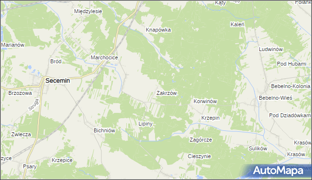 mapa Zakrzów gmina Secemin, Zakrzów gmina Secemin na mapie Targeo