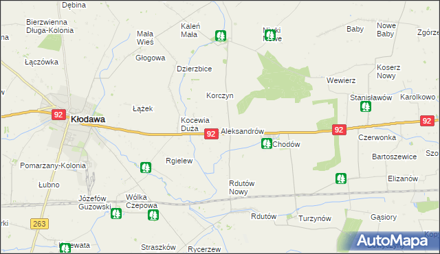 mapa Aleksandrów gmina Chodów, Aleksandrów gmina Chodów na mapie Targeo