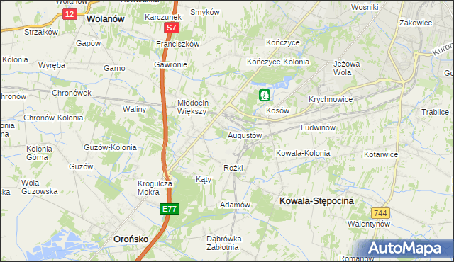 mapa Augustów gmina Kowala, Augustów gmina Kowala na mapie Targeo