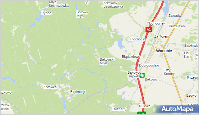 mapa Bąkowski Młyn, Bąkowski Młyn na mapie Targeo