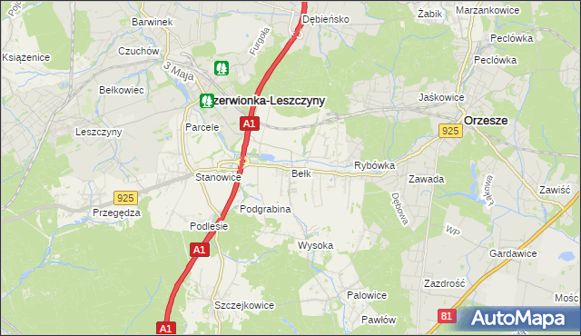 mapa Bełk gmina Czerwionka-Leszczyny, Bełk gmina Czerwionka-Leszczyny na mapie Targeo