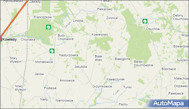 mapa Biała Wieś gmina Biała Rawska, Biała Wieś gmina Biała Rawska na mapie Targeo