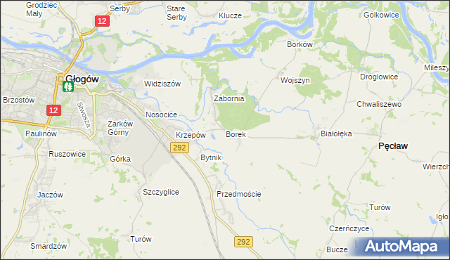 mapa Borek gmina Głogów, Borek gmina Głogów na mapie Targeo