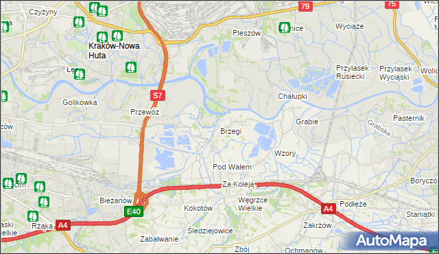 mapa Brzegi gmina Wieliczka, Brzegi gmina Wieliczka na mapie Targeo