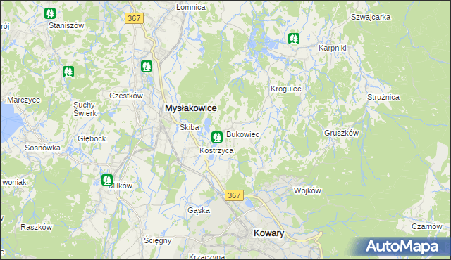 mapa Bukowiec gmina Mysłakowice, Bukowiec gmina Mysłakowice na mapie Targeo