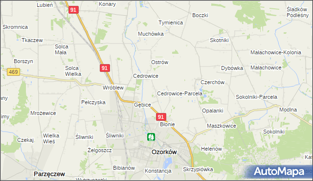 mapa Cedrowice-Parcela, Cedrowice-Parcela na mapie Targeo