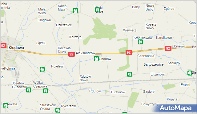 mapa Chodów powiat kolski, Chodów powiat kolski na mapie Targeo