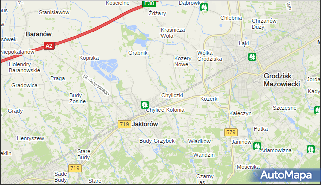 mapa Chyliczki gmina Jaktorów, Chyliczki gmina Jaktorów na mapie Targeo