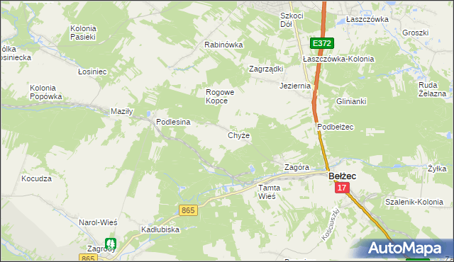 mapa Chyże gmina Bełżec, Chyże gmina Bełżec na mapie Targeo